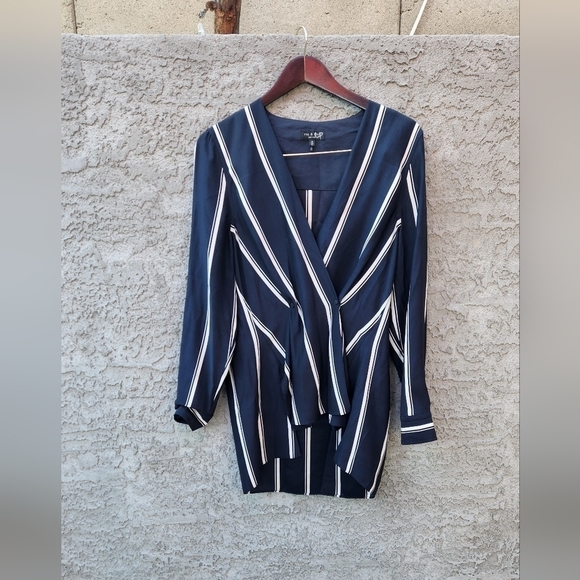 Rag & Bone Drape Front Navy Stripe Blouse‎ - Picture 4 of 6